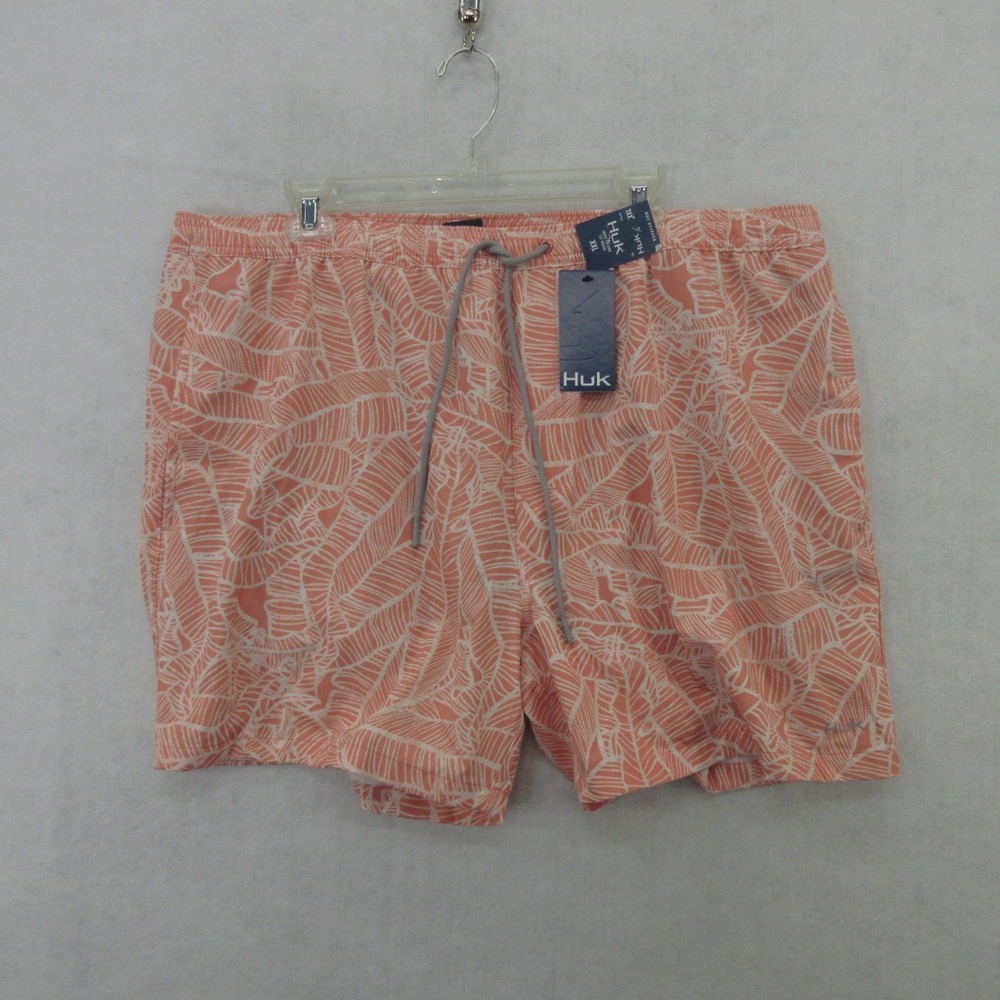 Huk Linear Leaf Lined Volley Swim Shorts Mens 2XL Fishing 5 Inseam New